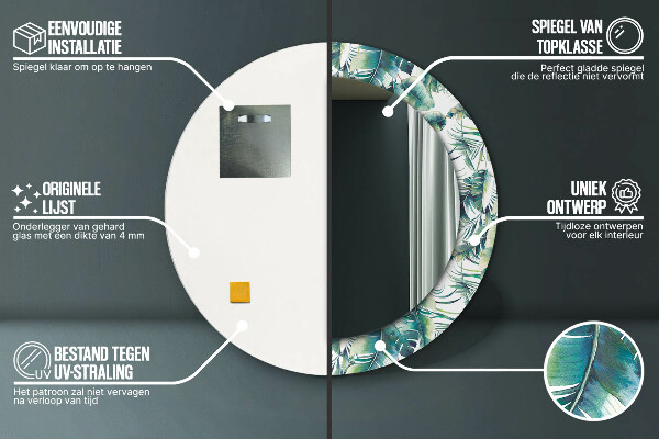 Espejo redondo marco estampado Hojas