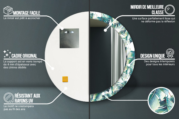 Espejo redondo marco estampado Hojas