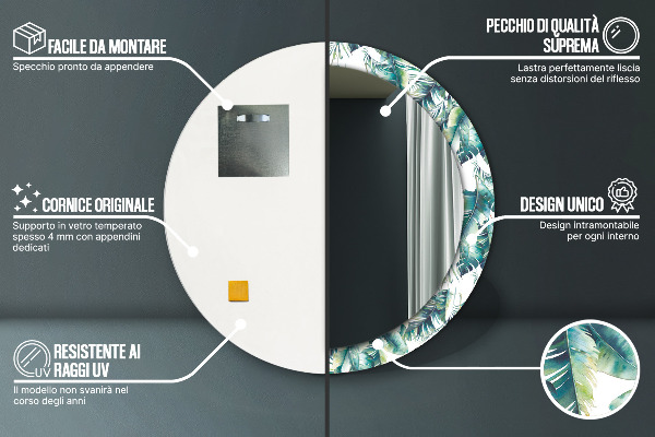 Espejo redondo marco estampado Hojas