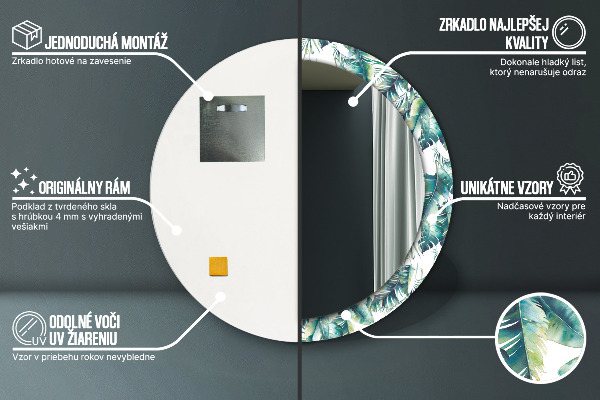 Espejo redondo marco estampado Hojas