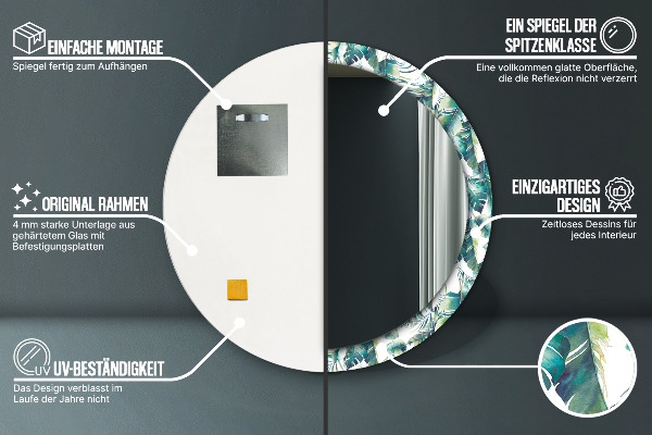 Espejo redondo marco estampado Hojas