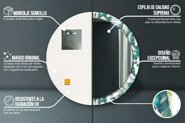 Espejo redondo marco estampado Hojas