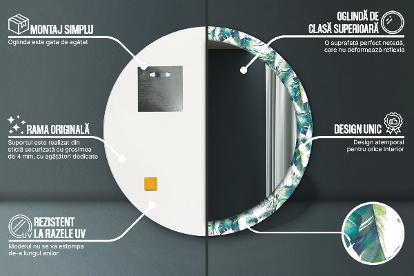 Espejo redondo marco estampado Hojas