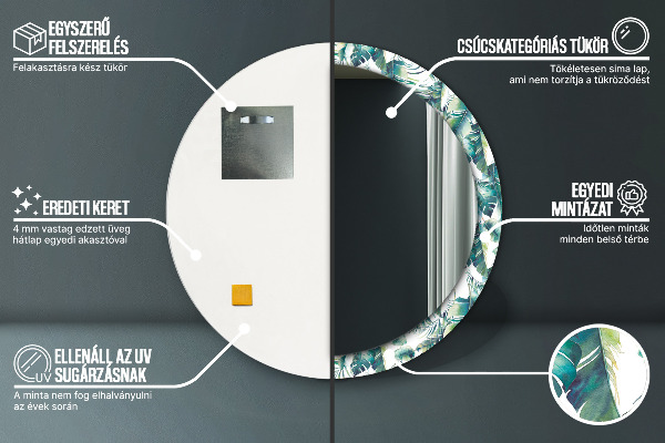 Espejo redondo marco estampado Hojas