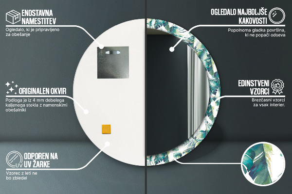 Espejo redondo marco estampado Hojas