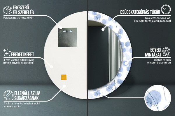 Espejo redondo marco con estampado decorativo Hojas de ramas