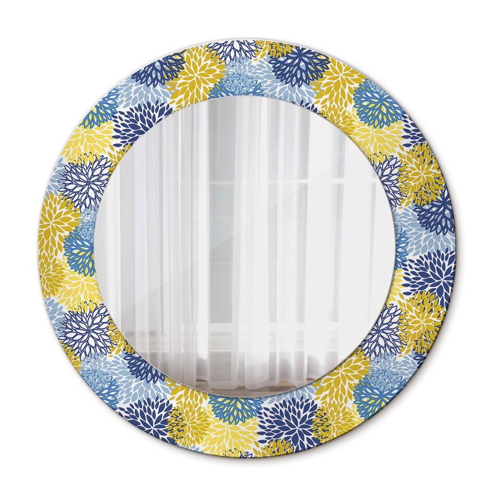 Espejo redondo marco con estampado decorativo Flores azules