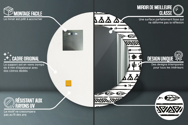 Espejo redondo marco con estampado decorativo Bohemio minimalista