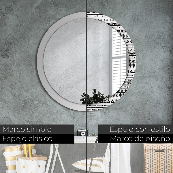 Espejo redondo marco con estampado decorativo Bohemio minimalista