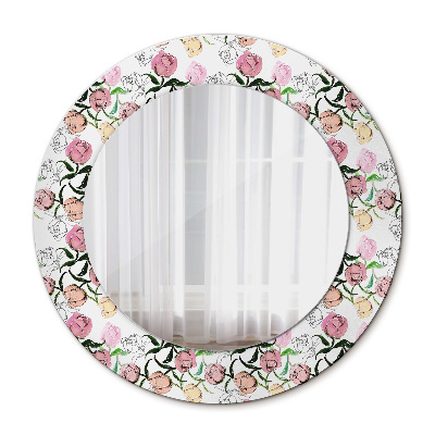 Espejo redondo con decoración Capullos de peonía