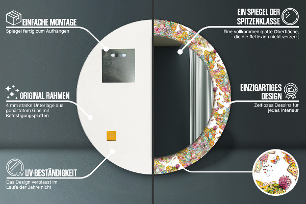 Espejo redondo con decoración Un sueño de una tierra de cuento de hadas