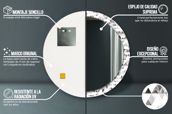 Espejo redondo impreso decorativo redondo Triangulo arcoiris