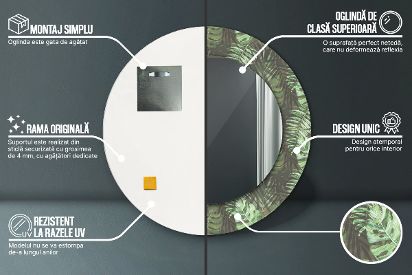 Espejo redondo impreso decorativo redondo Hojas tropicales