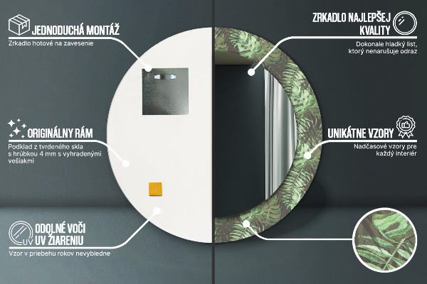 Espejo redondo impreso decorativo redondo Hojas tropicales