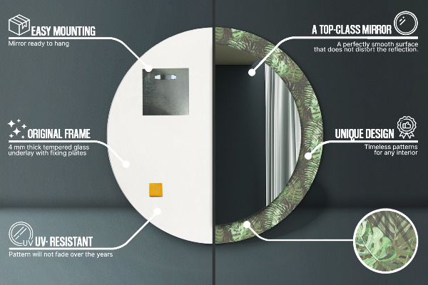 Espejo redondo impreso decorativo redondo Hojas tropicales