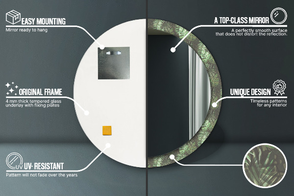 Espejo redondo impreso decorativo redondo Hojas tropicales