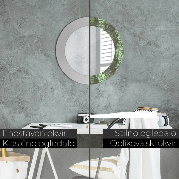 Espejo redondo impreso decorativo redondo Hojas tropicales