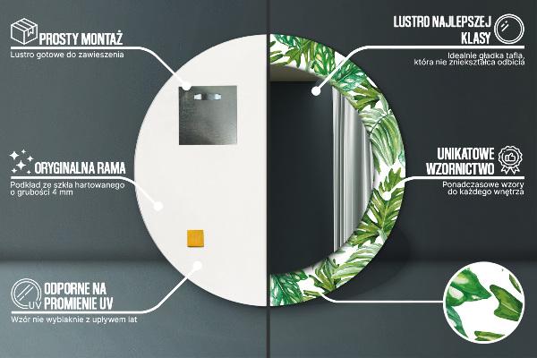 Espejo redondo impreso decorativo redondo Hojas de la selva