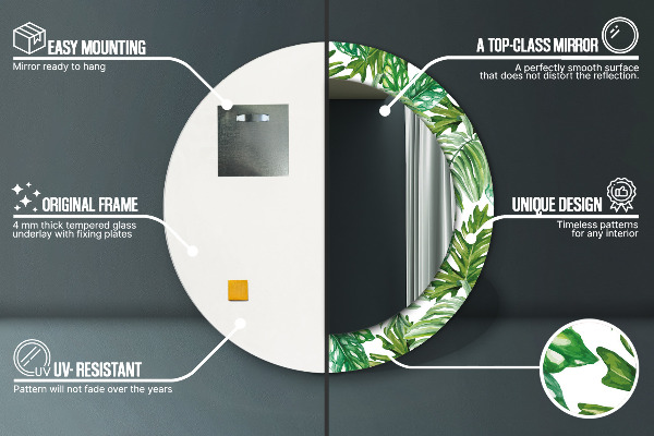 Espejo redondo impreso decorativo redondo Hojas de la selva