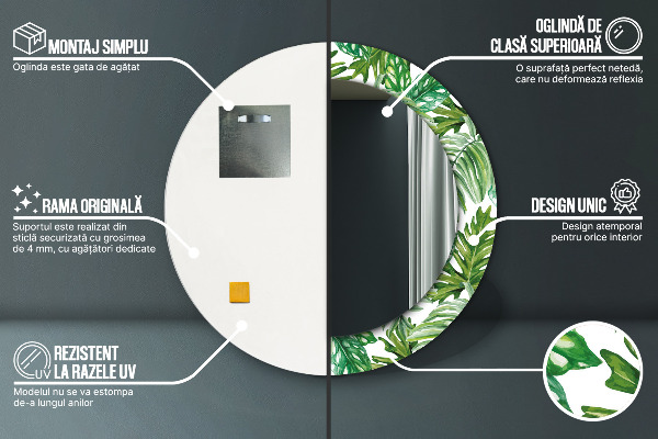 Espejo redondo impreso decorativo redondo Hojas de la selva