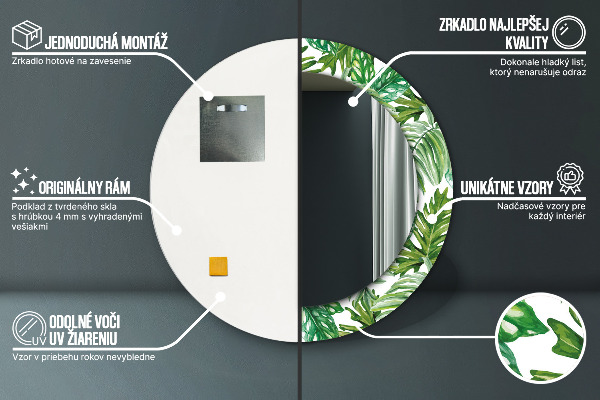 Espejo redondo impreso decorativo redondo Hojas de la selva