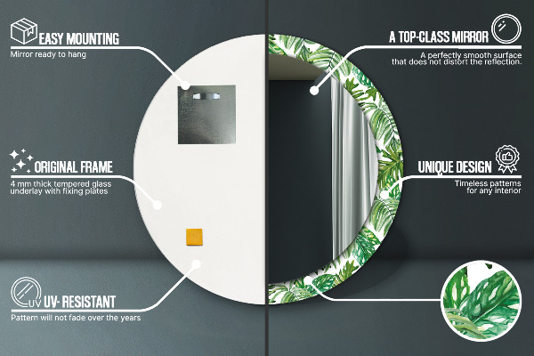 Espejo redondo impreso decorativo redondo Hojas de la selva