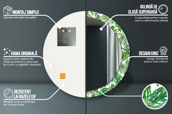 Espejo redondo impreso decorativo redondo Hojas de la selva