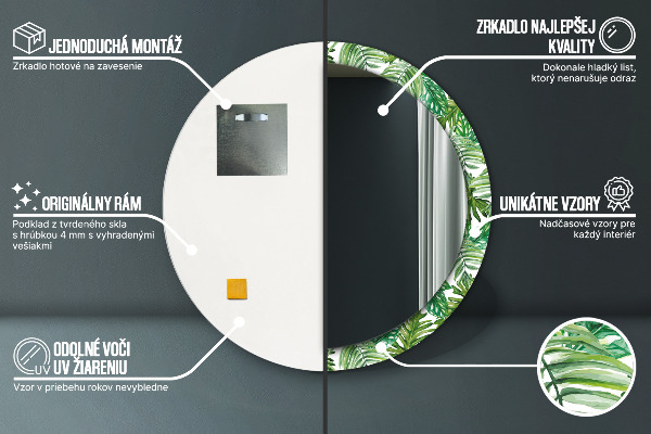 Espejo redondo impreso decorativo redondo Hojas de la selva