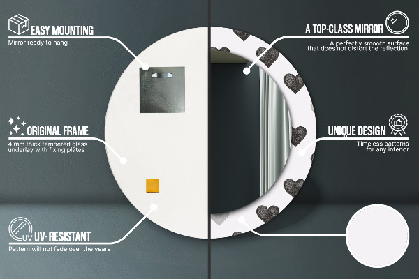 Espejo redondo marco estampado Corazones abstractos