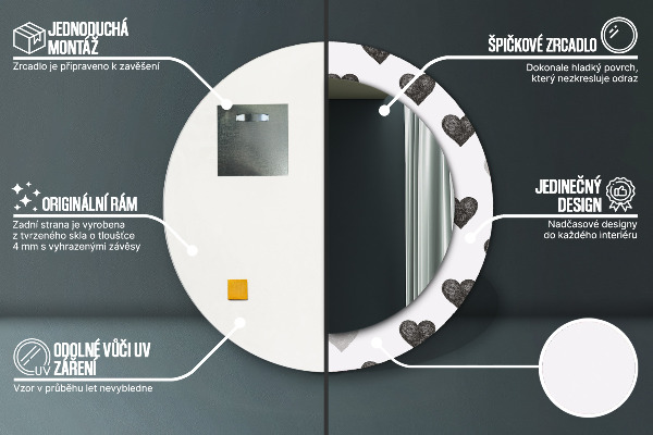 Espejo redondo marco estampado Corazones abstractos