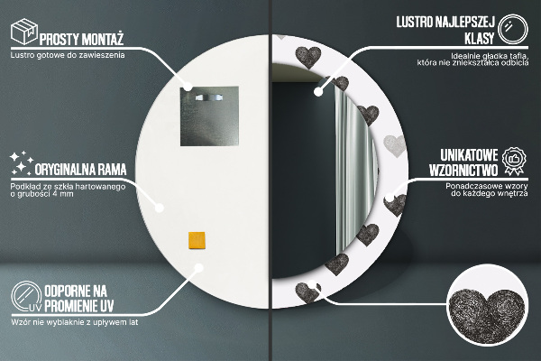 Espejo redondo marco estampado Corazones abstractos