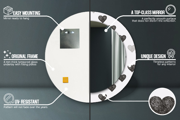 Espejo redondo marco estampado Corazones abstractos