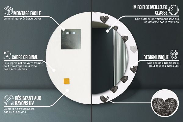 Espejo redondo marco estampado Corazones abstractos