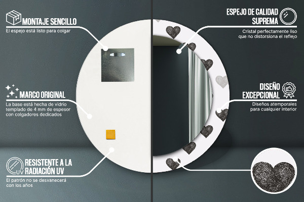 Espejo redondo marco estampado Corazones abstractos