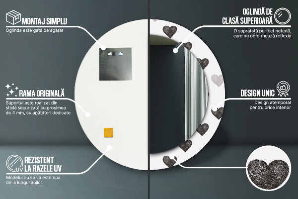 Espejo redondo marco estampado Corazones abstractos