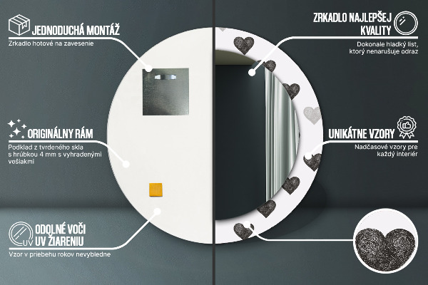 Espejo redondo marco estampado Corazones abstractos