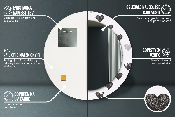 Espejo redondo marco estampado Corazones abstractos