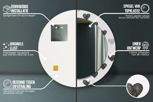 Espejo redondo marco estampado Corazones abstractos