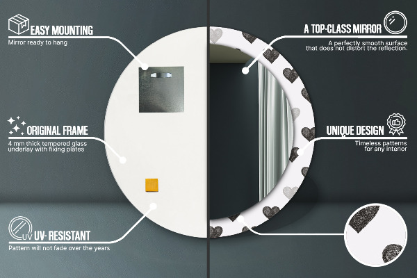 Espejo redondo marco estampado Corazones abstractos