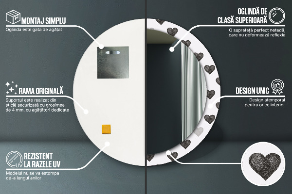 Espejo redondo marco estampado Corazones abstractos