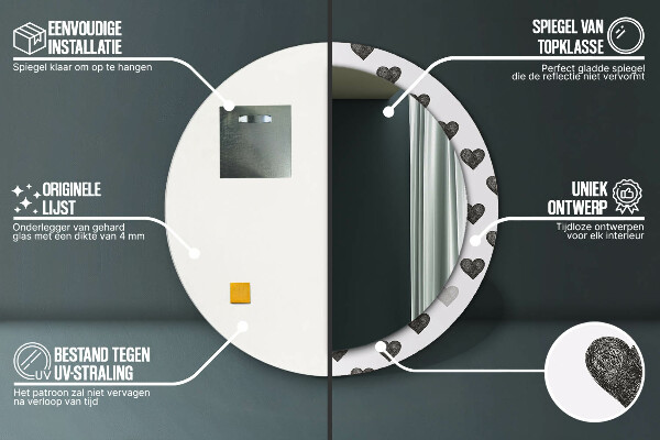 Espejo redondo marco estampado Corazones abstractos