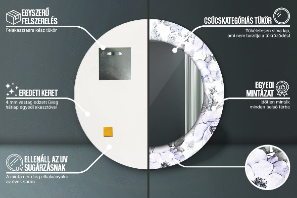 Espejo redondo marco estampado Rosas azules