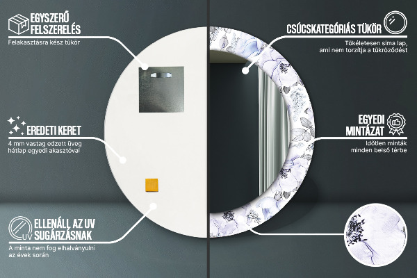 Espejo redondo marco estampado Rosas azules