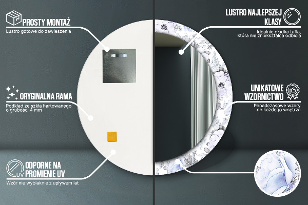 Espejo redondo marco estampado Rosas azules