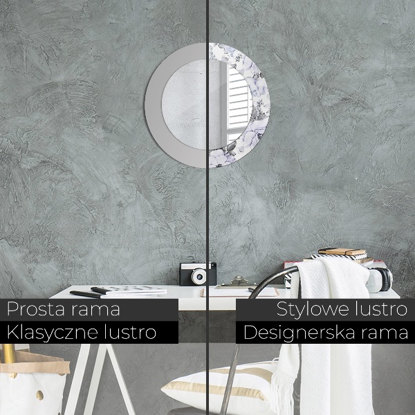 Espejo redondo marco estampado Rosas azules