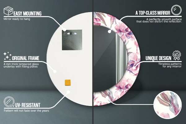 Espejo redondo marco estampado Flores de peonias