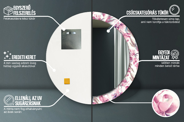 Espejo redondo marco estampado Flores de peonias