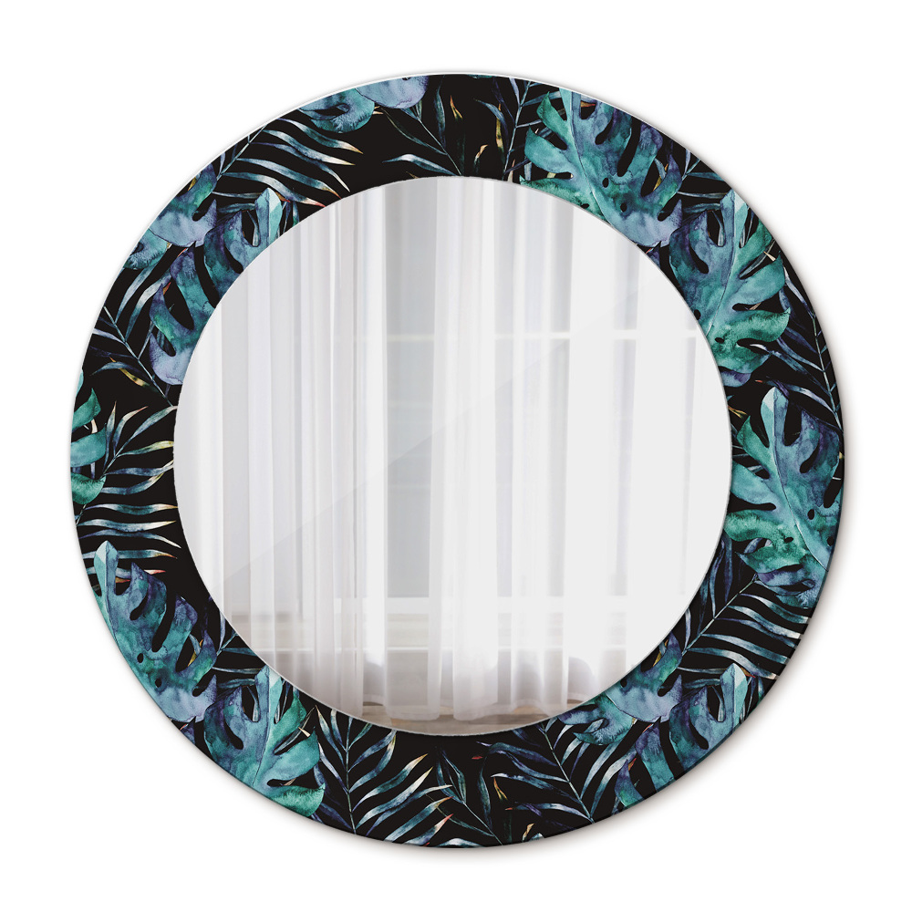 Espejo redondo marco con estampado decorativo Hojas exoticas