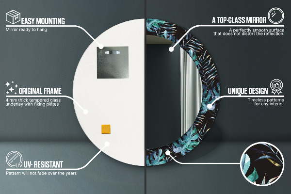 Espejo redondo marco con estampado decorativo Hojas exoticas