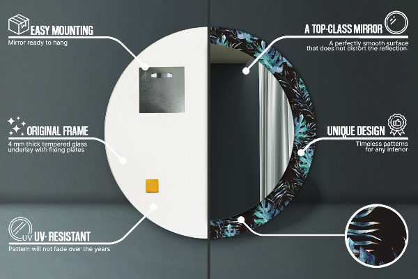 Espejo redondo marco con estampado decorativo Hojas exoticas